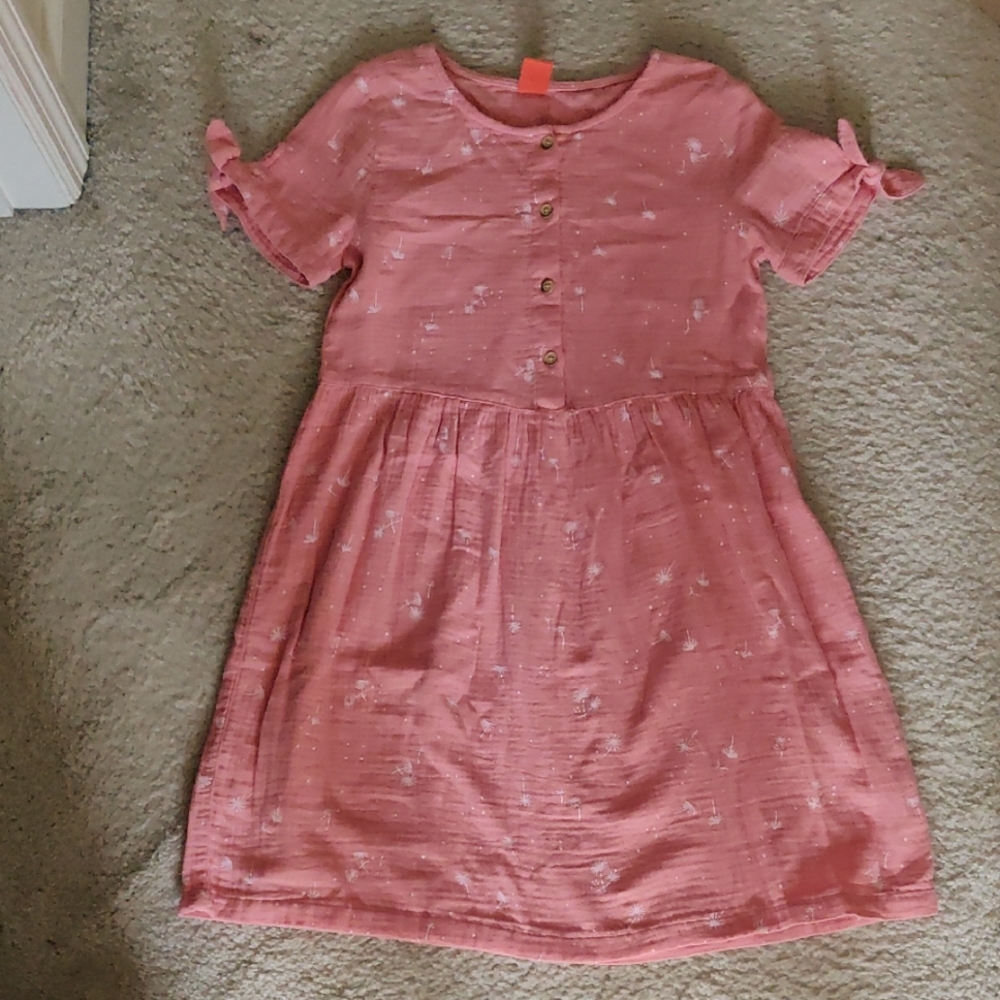 Joe Fresh Pink Girls 10/12 Large Short Sleeves Dress Muslin Cotton